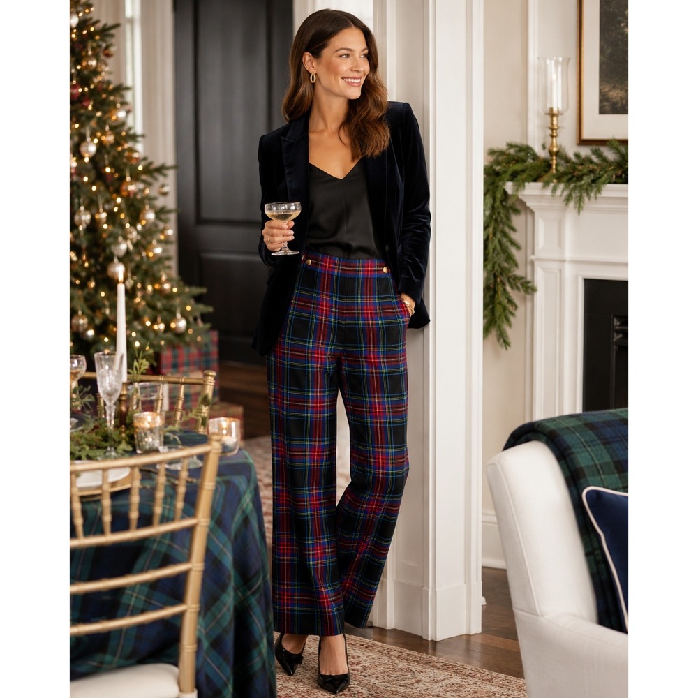 NWT J.Crew Full-length Sydney wide-leg pant Stewart tartan wool‎ WOMEN 2 BV167